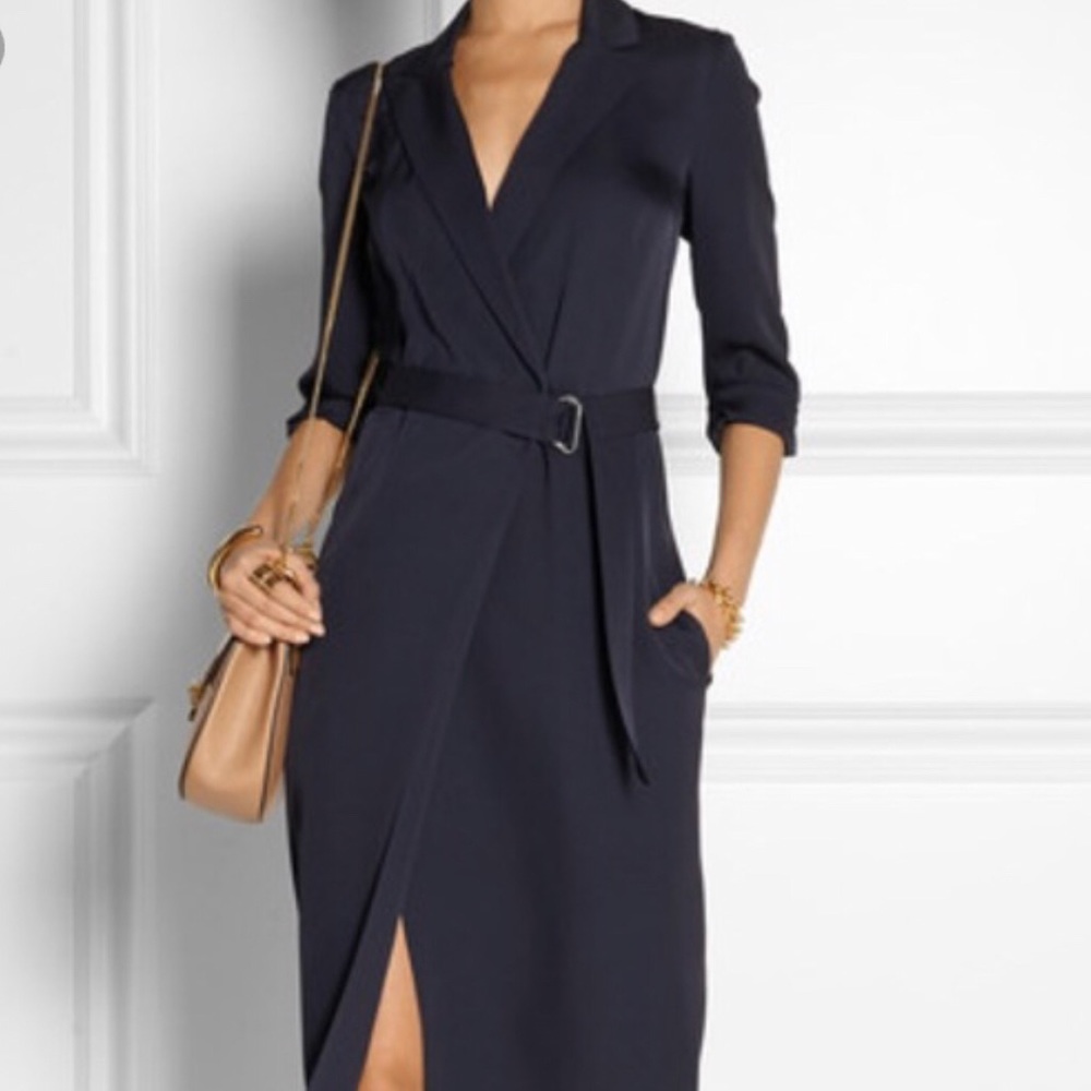 100% silk Navy Blue Theory “Amitara” Wrap Dress